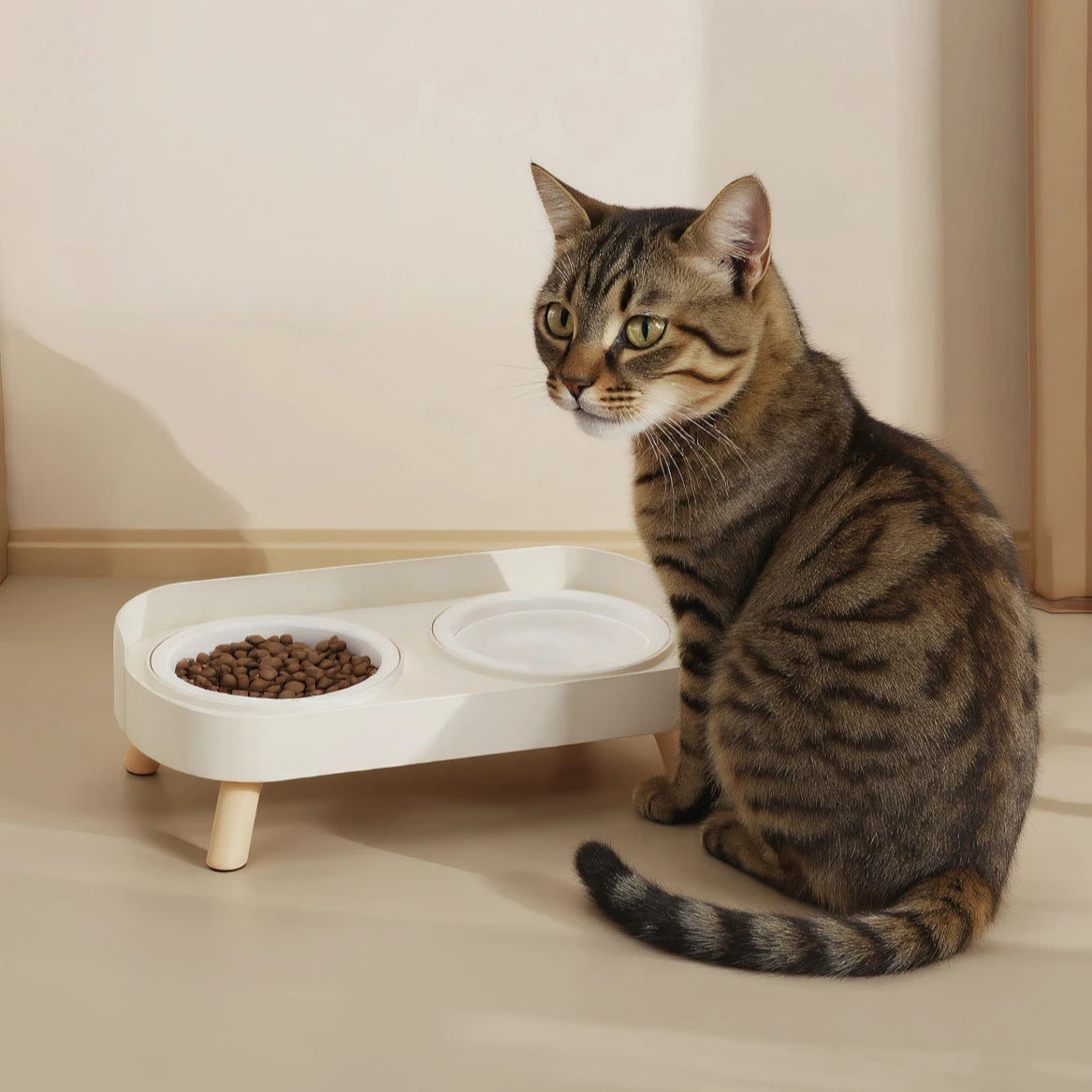 Double Pet Bowl No Spill Food Water Feeder with Stand Neck Support for Cats Dogs Anti Knock Anti Slip Elevated Design Oasis Select