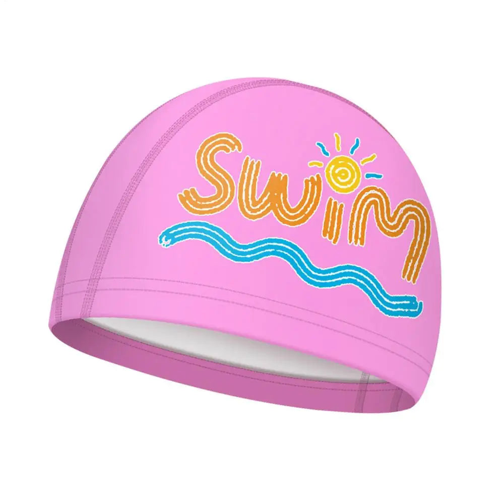 Kids Swimming Caps Cute Cartoon Elastic Silicone Boys and Girls Swimming Gear Long Hair Waterproof Ear sProtection Swim Caps Oasis Select pinks children