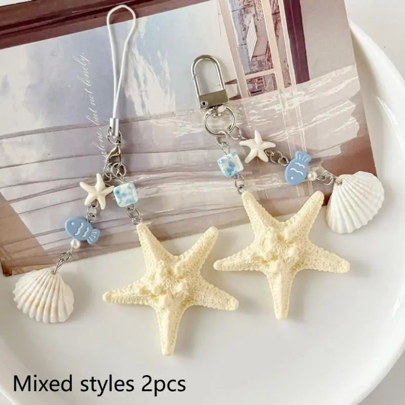 Seashell Keychain with Starfish Long Tail Charms Summer Travel Backpack Pendant for Girls and Women Oasis Select