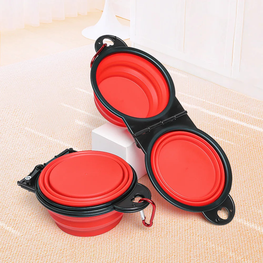 350ml pet double bowl design foldable bowl travel portable durable eating and drinking two-in-one dog bowl cat bowl foldable Oasis Select red-1pcs 350ml