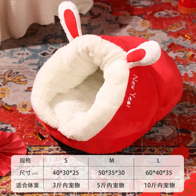 New 2023 Pet Warm Thickened Nest Slippers Series Cat Litter Mat Dog Autumn Winter House Beds For Cat Oasis Select Red M 50x35x30cm