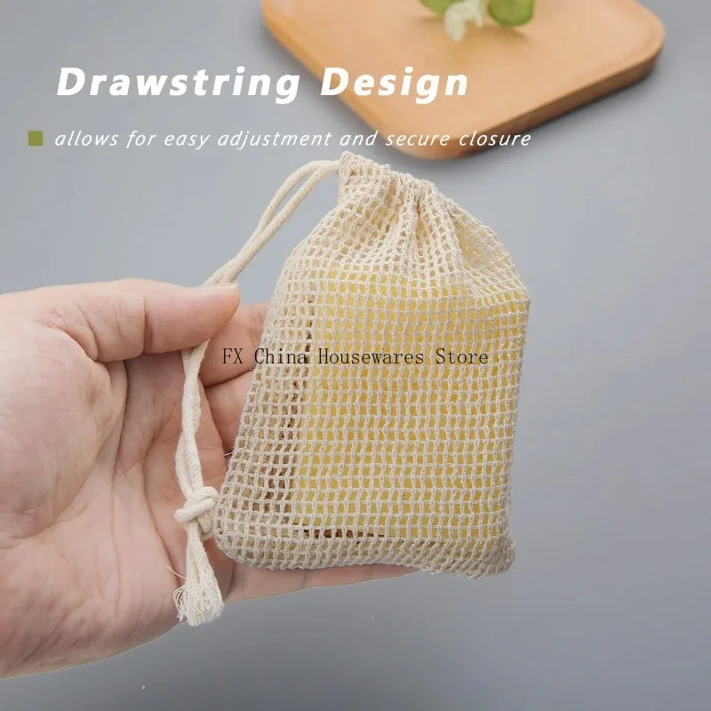 Eco-Friendly Handmade Natural Cotton Soap Saver Bag Mesh Soap Pouch for Body Cleansing And Skincare Oasis Select