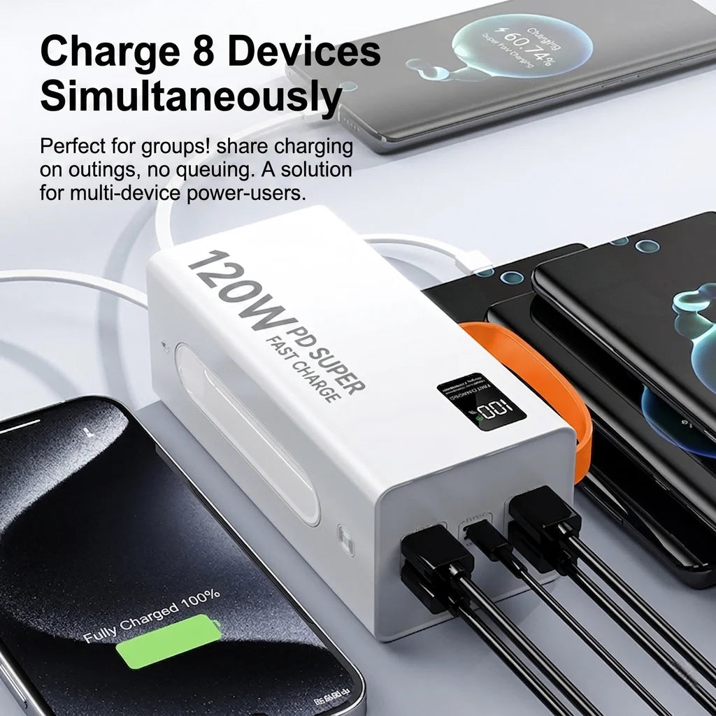 50000mAh Power Bank 120W Fast Charging Portable Charger Built-in Cable External Battery Pack PD USB C LED Display Powerbank Oasis Select