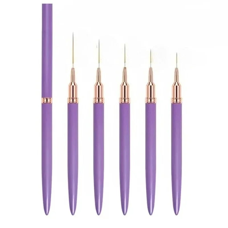 5-15pcs Nail Art Liner Brushes and Dotting Pen Set UV Gel Nail Brushes for French Nail Lines Decorations Professional Nail Tools Oasis Select Purple Set