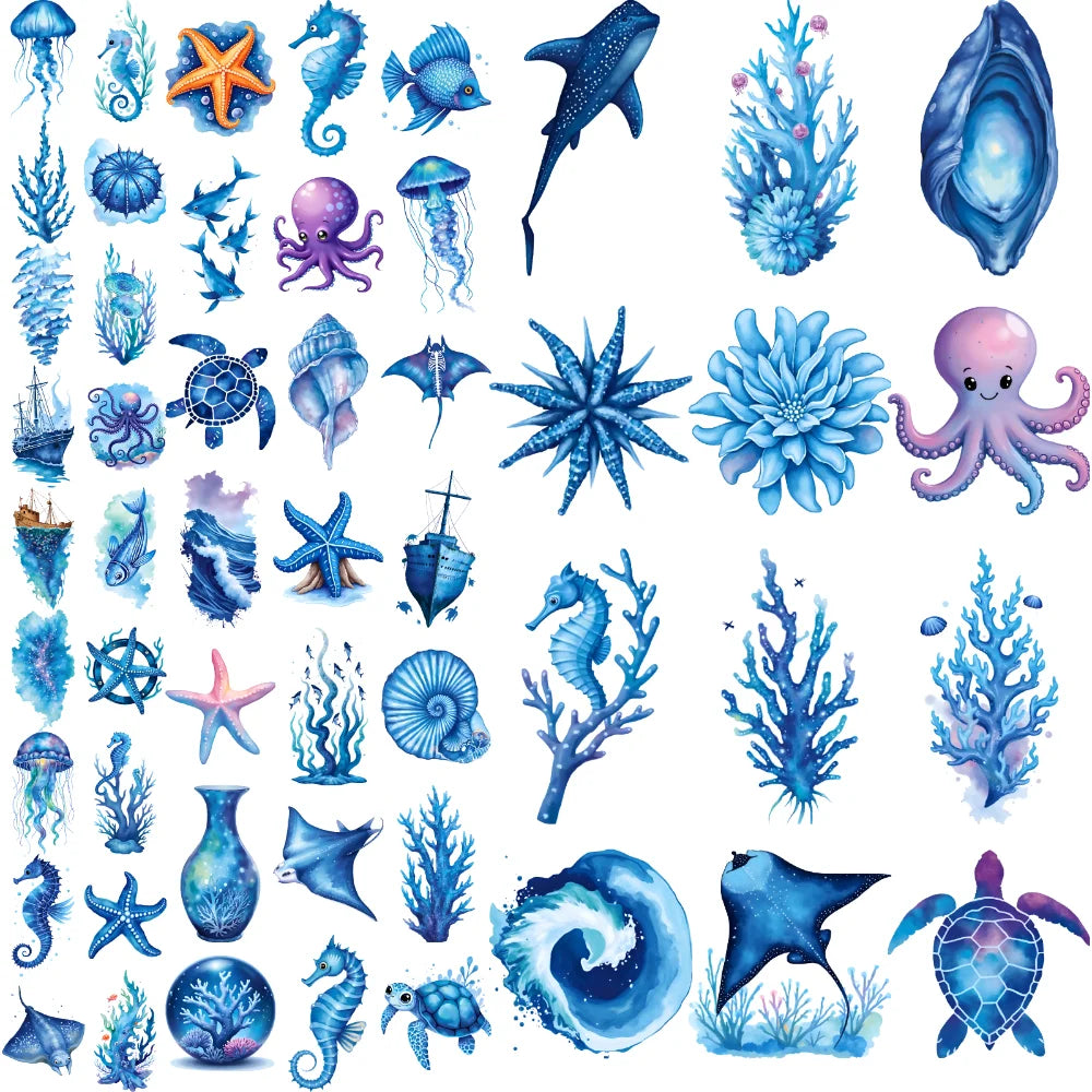 63-Piece Watercolor Sea Creature Temporary Tattoo Stickers