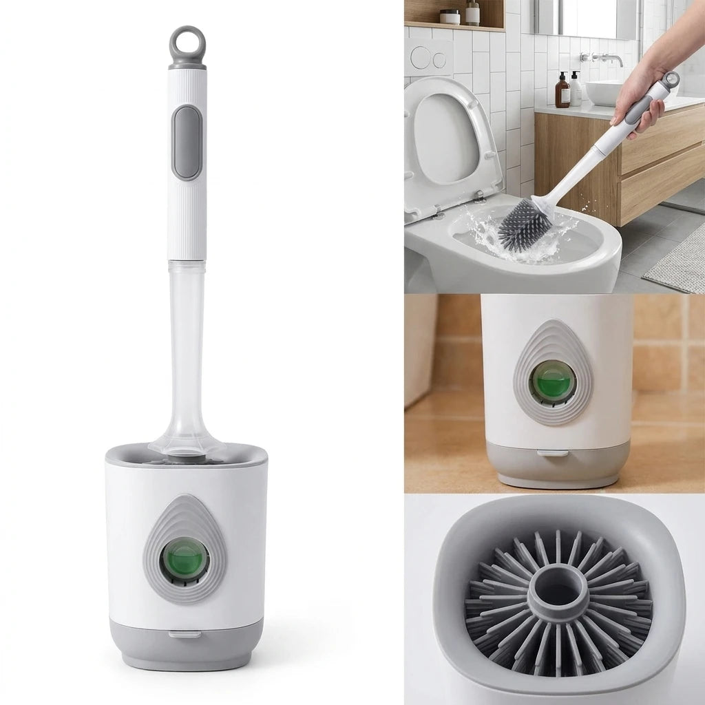 Soft Bristle Toilet Brush Set with Holder Long Handle Plastic Household WC Cleaning Tool for Bathroom Deep Toilet Cleaning Oasis Select