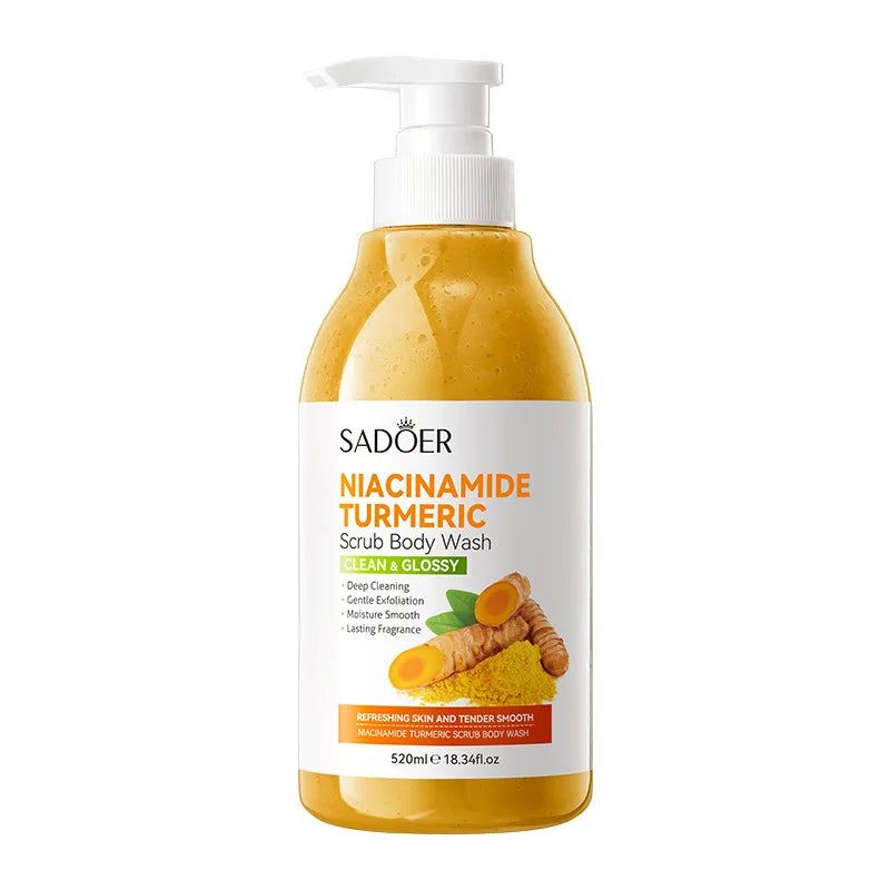 SADOER Niacinamide Turmeric Scrub Shower Gel 520ml Exfoliating Shower Gel Oasis Select Turmeric Moisturizing