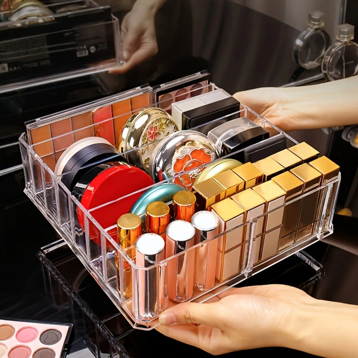 1pc Transparent Cosmetic Storage Box, Eye Shadow Color Palette and Lipstick Storage Box, Desktop Cosmetic Finishing Box Oasis Select