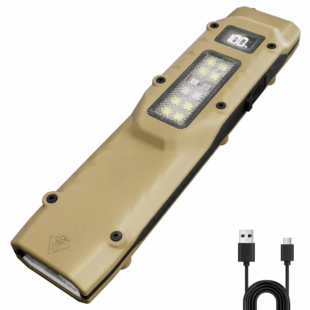 8 Modes EDC Tactical Rechargeable Flashlight,Dual-Switches LED Flashlight with Digital Display, Camping,and Emergency Use Oasis Select DT007 yellow