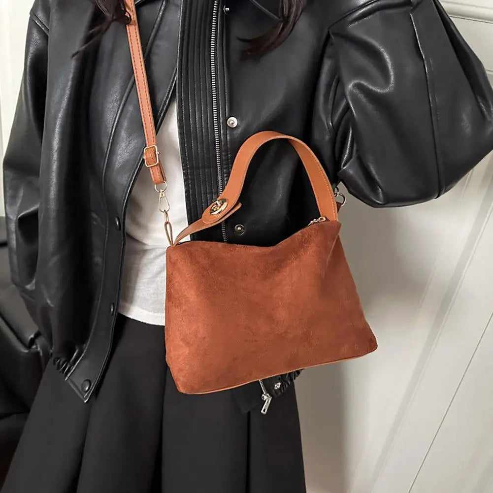 Vintage Suede Shoulder Bag Women's Matte Underarm Bag Retro Hobo Handbag Fashion Simple Casual Crossbody Bag for Girls Oasis Select