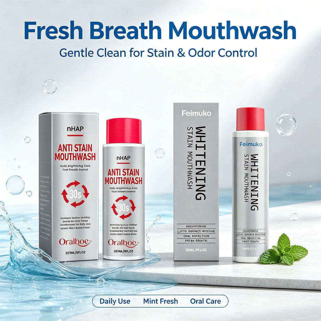nHAP Anti Stain Mouthwash Whitening Breath Freshening Removes Surface Buildup Gentle Oral Care Mint Long Lasting Home Care 237ml Oasis Select
