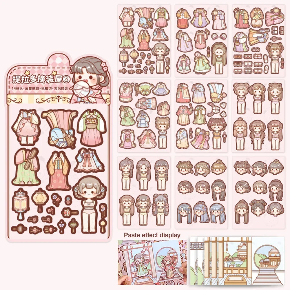 Dress Up Girls Stickers DIY Cartoon Princess Change Clothes Kawaii Toys Children Birthday Party Decor Gifts Stationery Sticker Oasis Select 2
