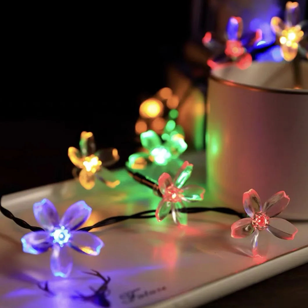 LED Solar Camping Outdoor Waterproof Colored Light String, Christmas Light String, Balcony Garden Courtyard Decorative Light Oasis Select Peach Blossom Color 7 meters 50 light