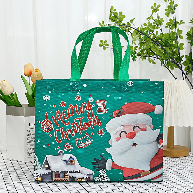 Christmas Snowman & Santa Non-Woven Gift Bag | Holiday Tote