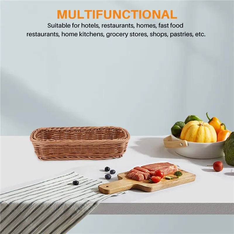 LIKE WISH 2Pc Rattan Plastic Basket Cutlery Basket Rectangular Storage Box Cutlery Fork Chopsticks Bread Cake Fruit Storage Oasis Select