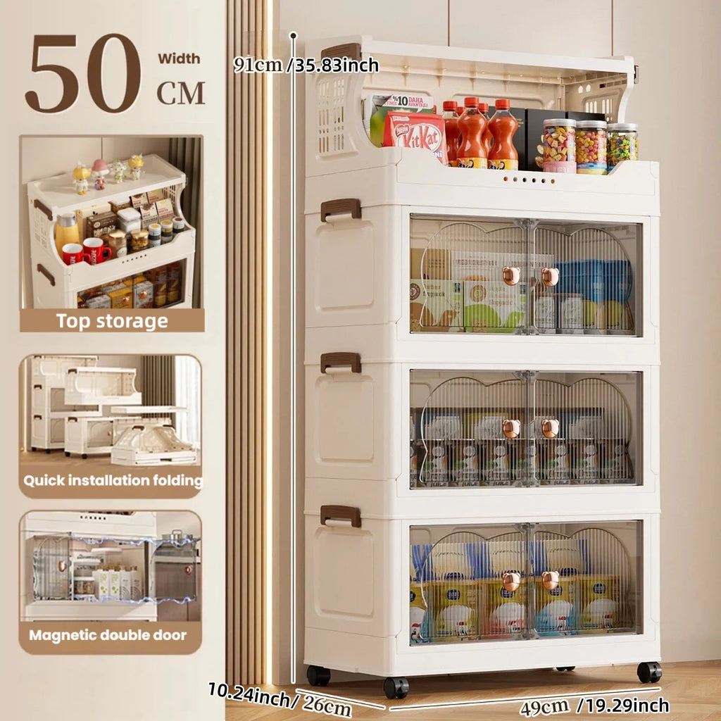 Folding storage cabinet - multi-level storage rack for kitchen clutter - home living room snack and toy storage cabinet Oasis Select 4 layers