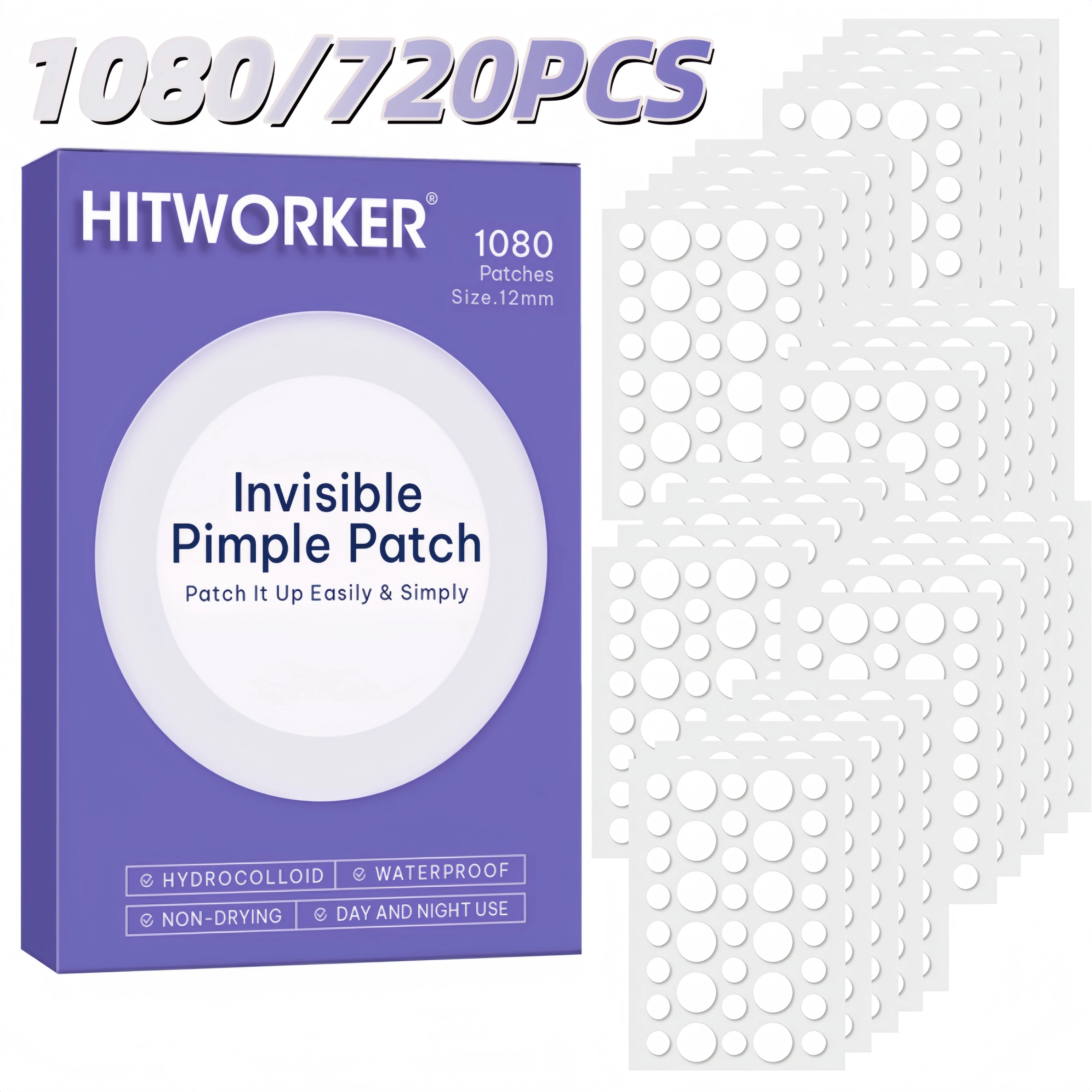 1080/720pcs/box acne patch - alcohol free, used to absorb acne secretions, gentle and non irritating, essential for acne care Oasis Select