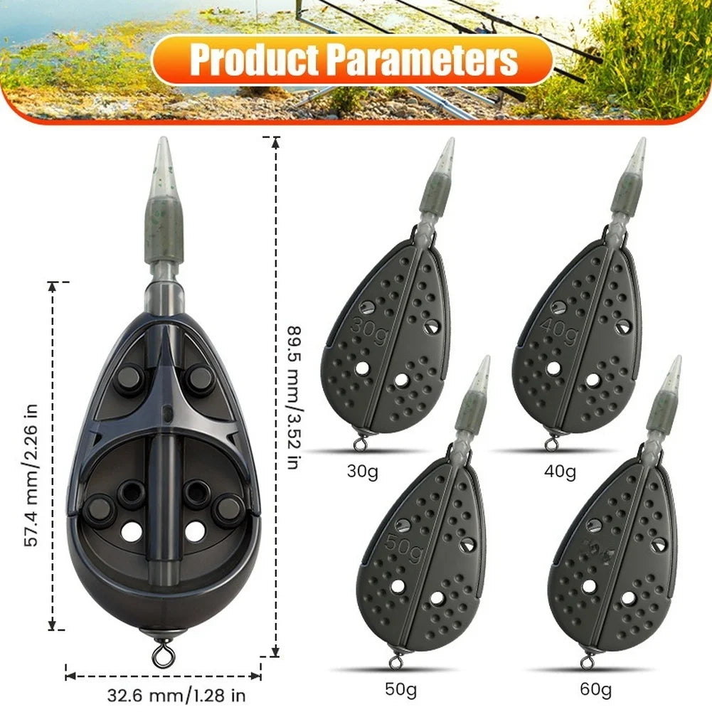 Green Zinc Alloy Feeder Fishing Bait Container With Weighted Bottom Release System For Carp Fishing Tackle Accessories Oasis Select