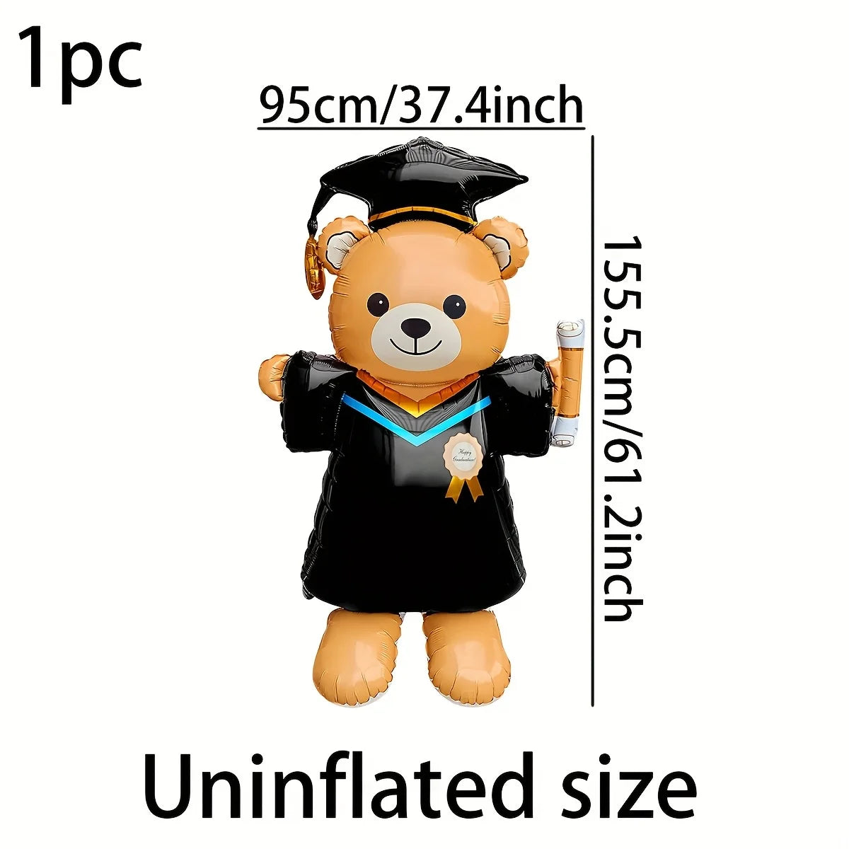 155.45cm Cute Graduation Bear Aluminum Foil Balloon - Perfect for School Events & Campus Decor, Graduation Party Decorations Oasis Select