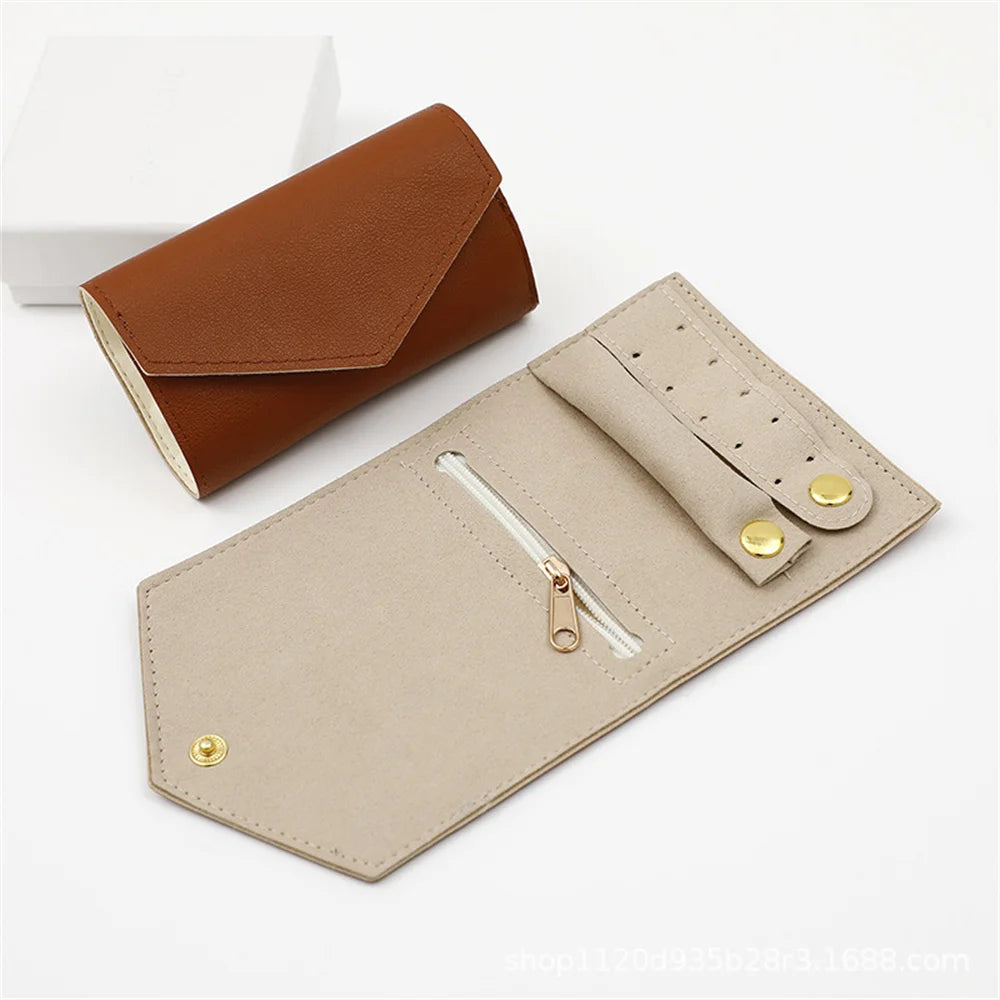 Portable Jewelry Organizer Bag for Women Travel Multi-functional Earrings Ring Necklace Storage Bag PU Creative Jewelry Roll Oasis Select Brown