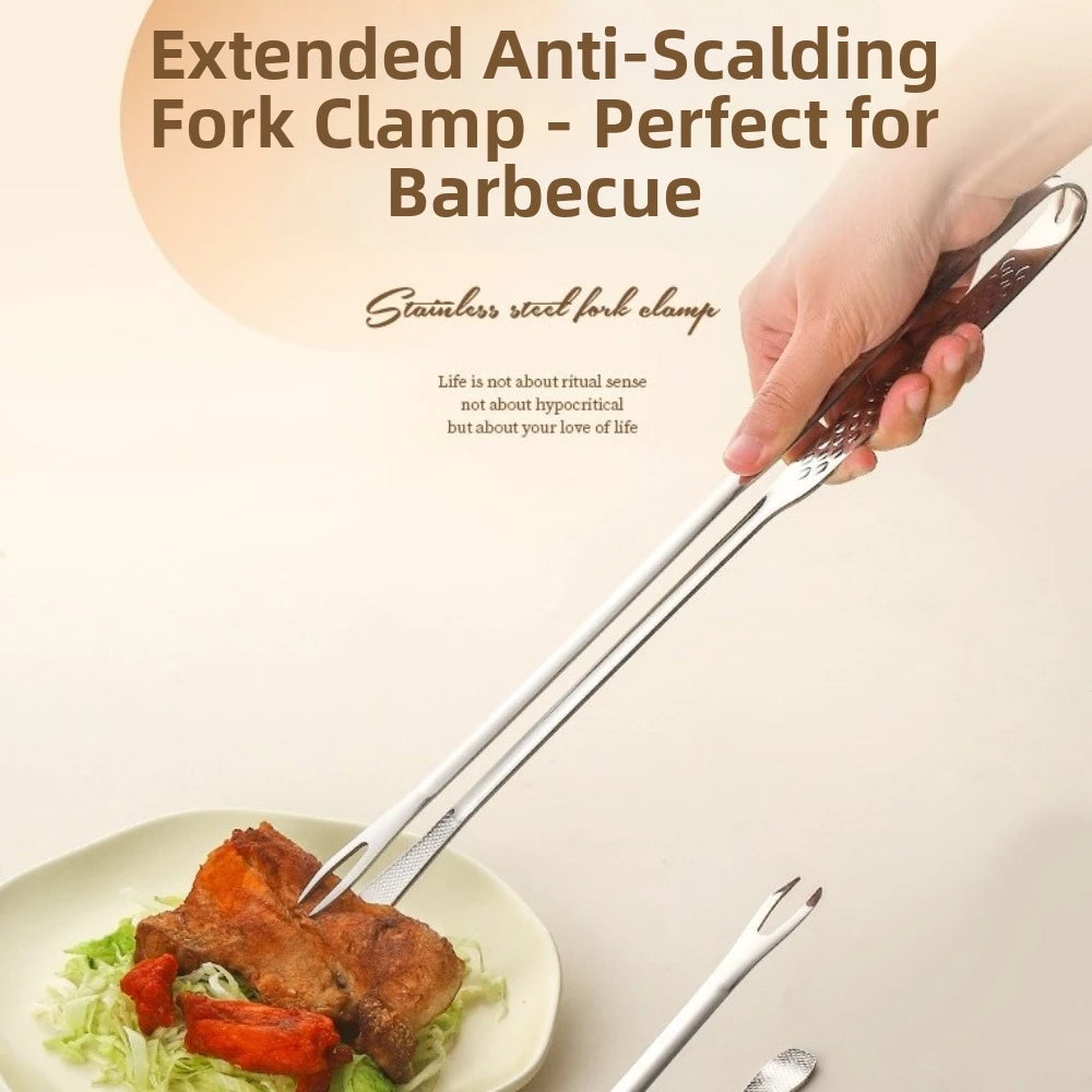 Stainless Steel Barbecue Tongs Heat Resistant Food Grade Long Handle Grill Tongs Non-Slip Fork Clip Food Tongs Steak Seafood Oasis Select