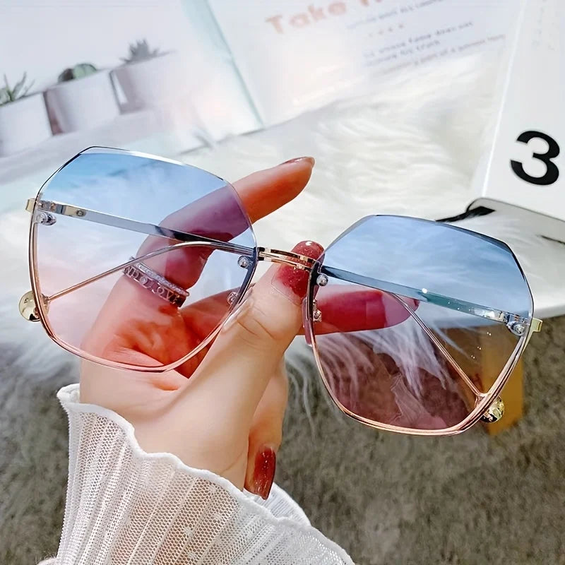 1pc Fashion Frameless Gradient Glasses,Trendy Metal Eyewear for Women& Men,Stylish Lightweight Eyewear,Summer Fashion Sunglasses Oasis Select