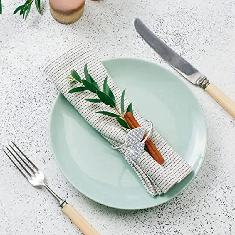 100Pcs Napkin Rings,Leaves Napkin Holders Rhinestone Napkin Buckle For Wedding Party Festival Dinner Table Decoration Durable B Oasis Select
