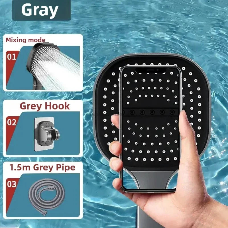 3-Modes High Pressure Shower Head Water Saving Shower Heads Adjustable Water Massage Sprayer Home Bathroom Accessories Oasis Select Grey Set