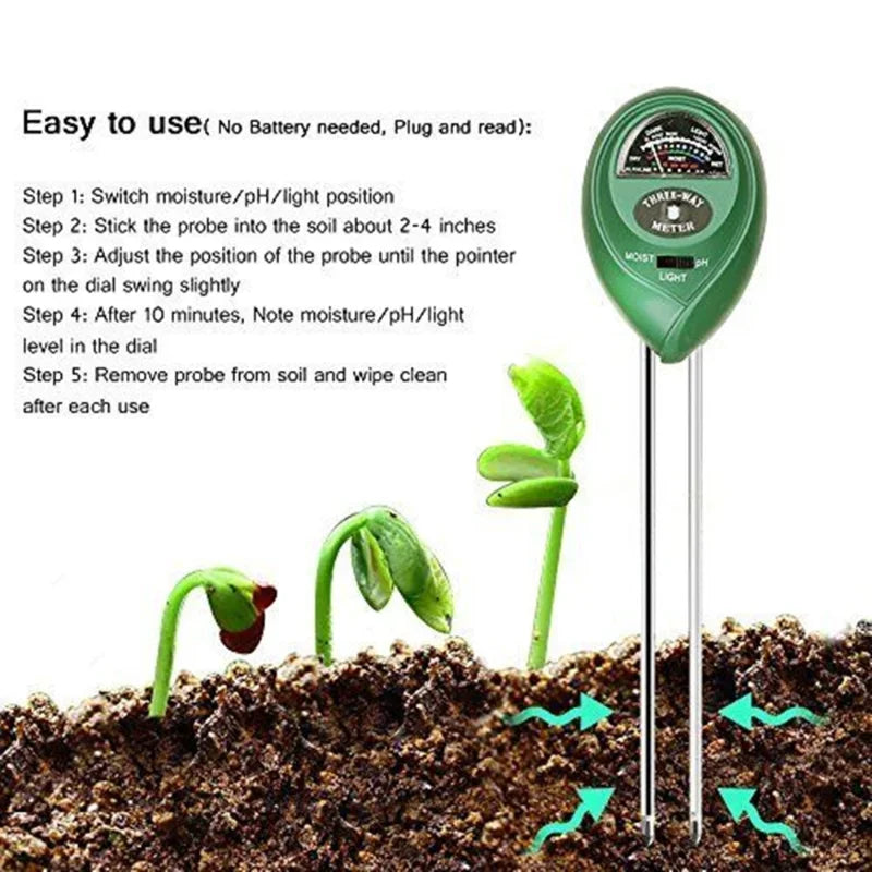 3 in 1 Soil PH Meter Sunlight PH Tester Garden Flowers Soil Moisture Sensor Meter Plants Acidity Humidity PH Monitor Detector Oasis Select