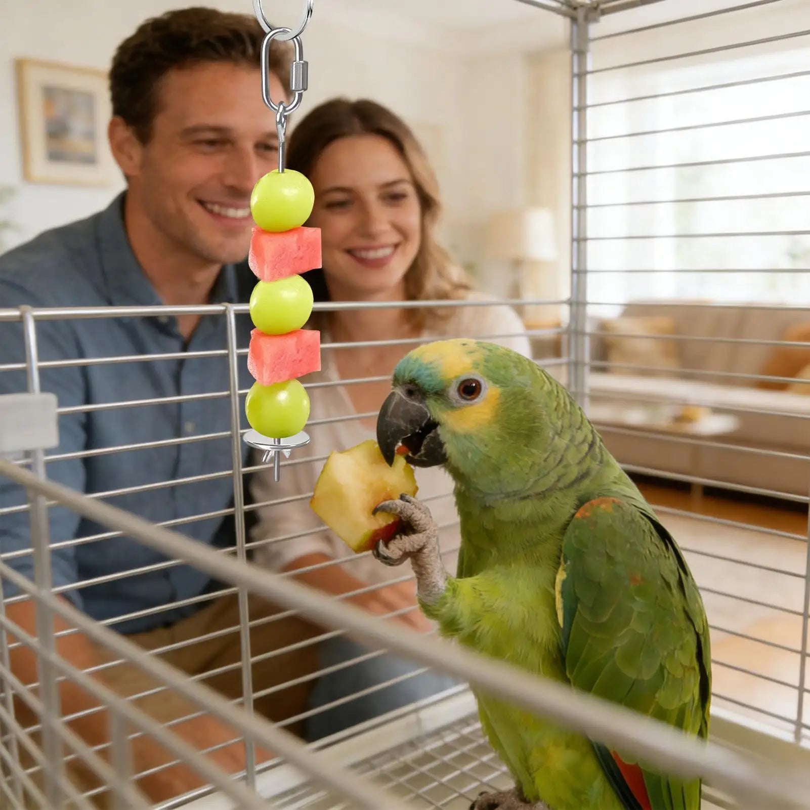 Bird Cage Food Skewer Stainless Fruit Stick Holder Bird Food Holder for Cage Foraging Macaw Parakeet Cockatiel Conure Finch Oasis Select