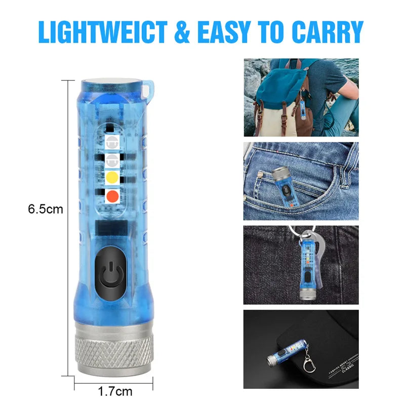 Mini Keychain LED Flashlight Multi-function Camping Flash Torch TYPE-C Fast Charging IP66 Waterproof Fluorescent Magnetic Warnin Oasis Select