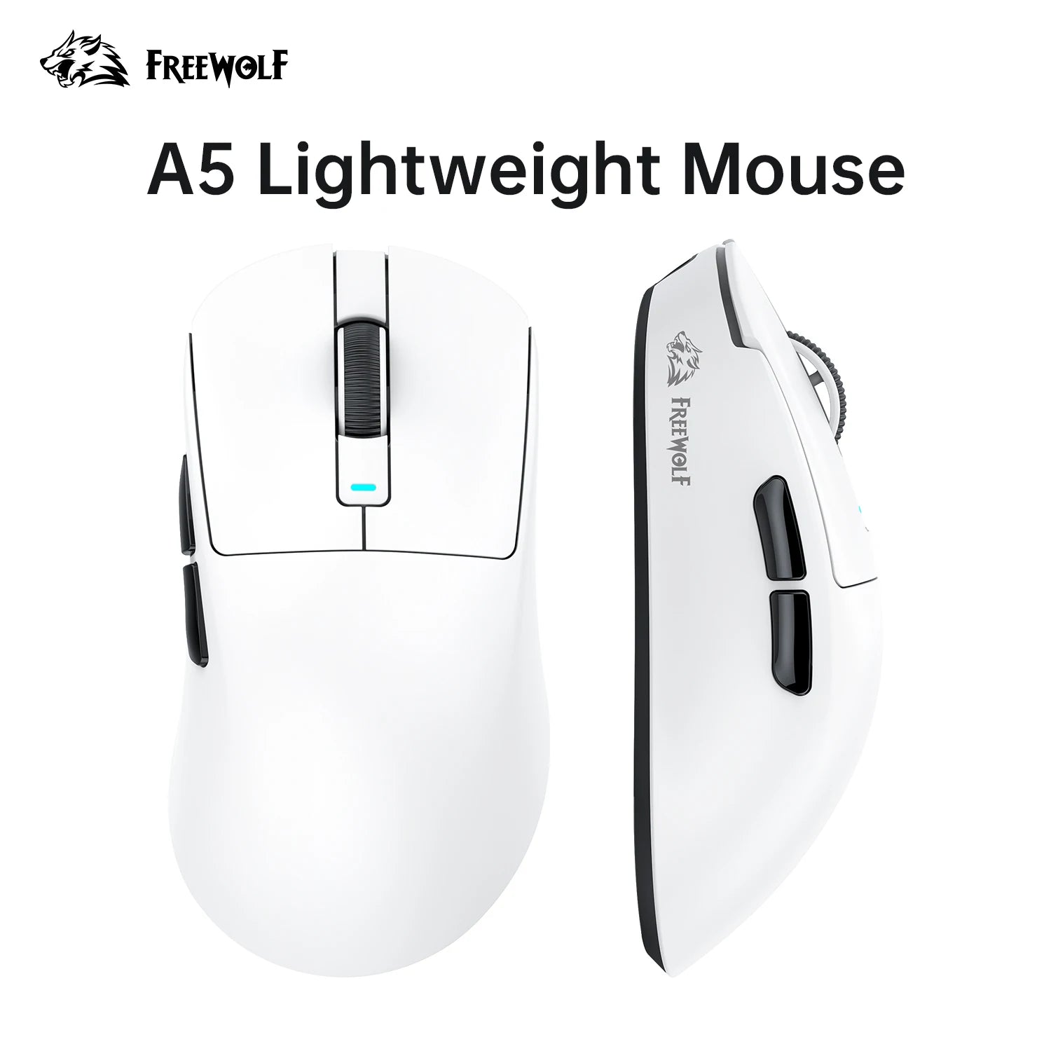 FREEWOLF A5 Wireless Gaming Mouse, Lightweight 59g, PAW3311 Sensor, 80M Huano Switches, Tri-Mode, 1000Hz, Ergonomic Right-Hand D Oasis Select FW-A5 White
