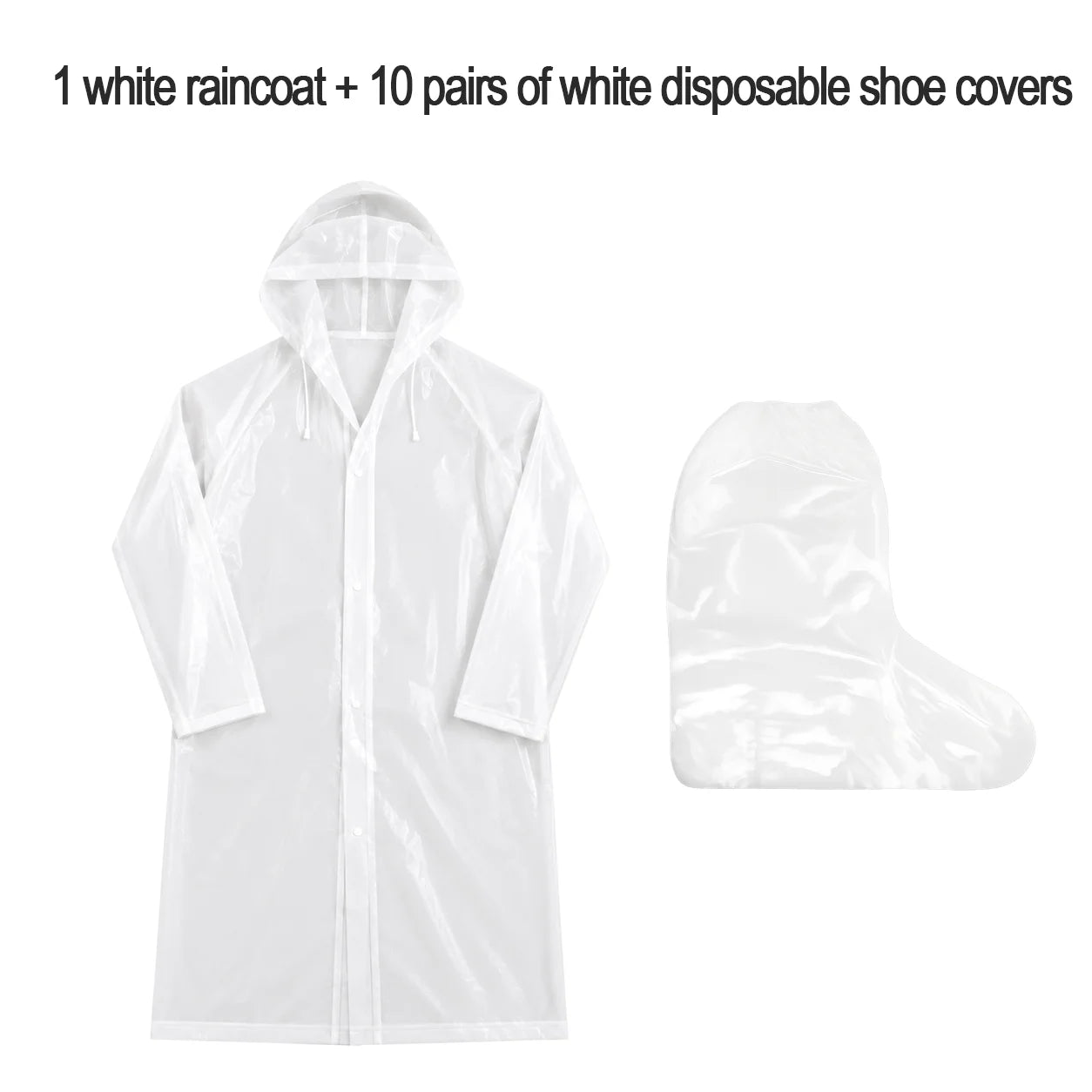 White Raincoat with 10 Disposable Shoe Covers Waterproof Adult Poncho Set for Outdoor Travel Camping Hiking Rain Protection Gear Oasis Select 1PCS-White