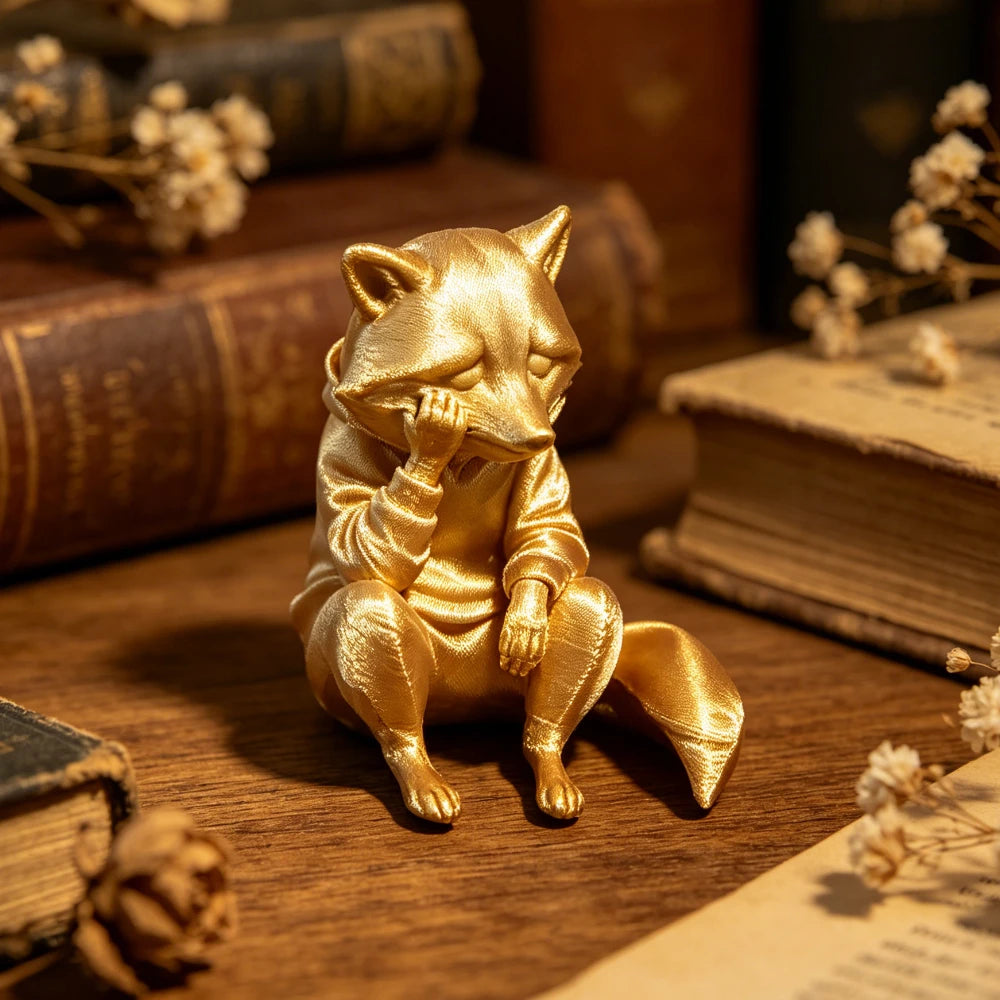 Miniature Thinking Raccoon Figurines Cute Animal Statue Edge Sitter Ornaments for Home Office Desk Monitor and Shelf Decor Gifts Oasis Select