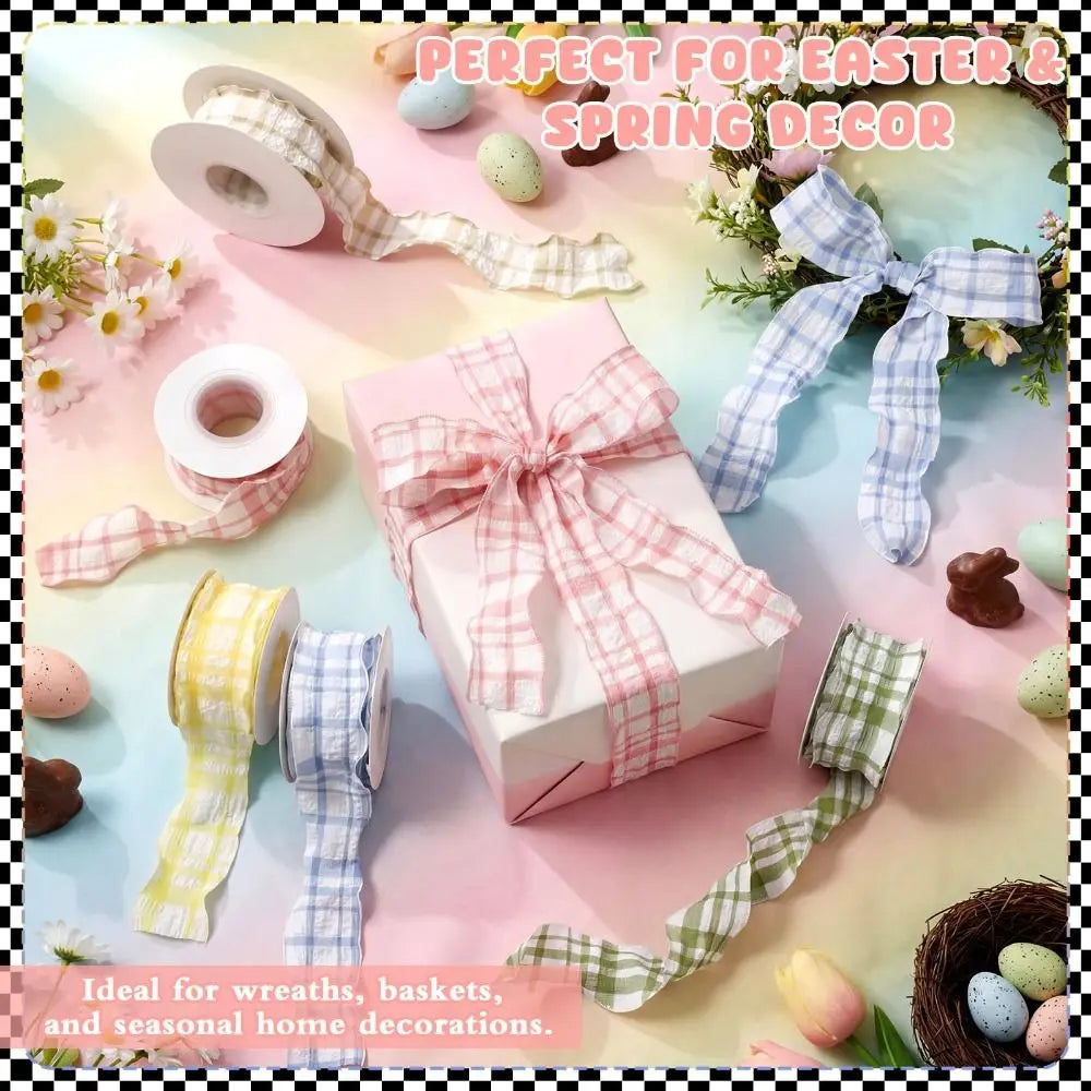 10 Yard Plaid Ribbon 4CM Width Reusable Roll of Satin Ribbon Gift Wrapping Bouquets Easy Cut Gingham Ribbons Oasis Select