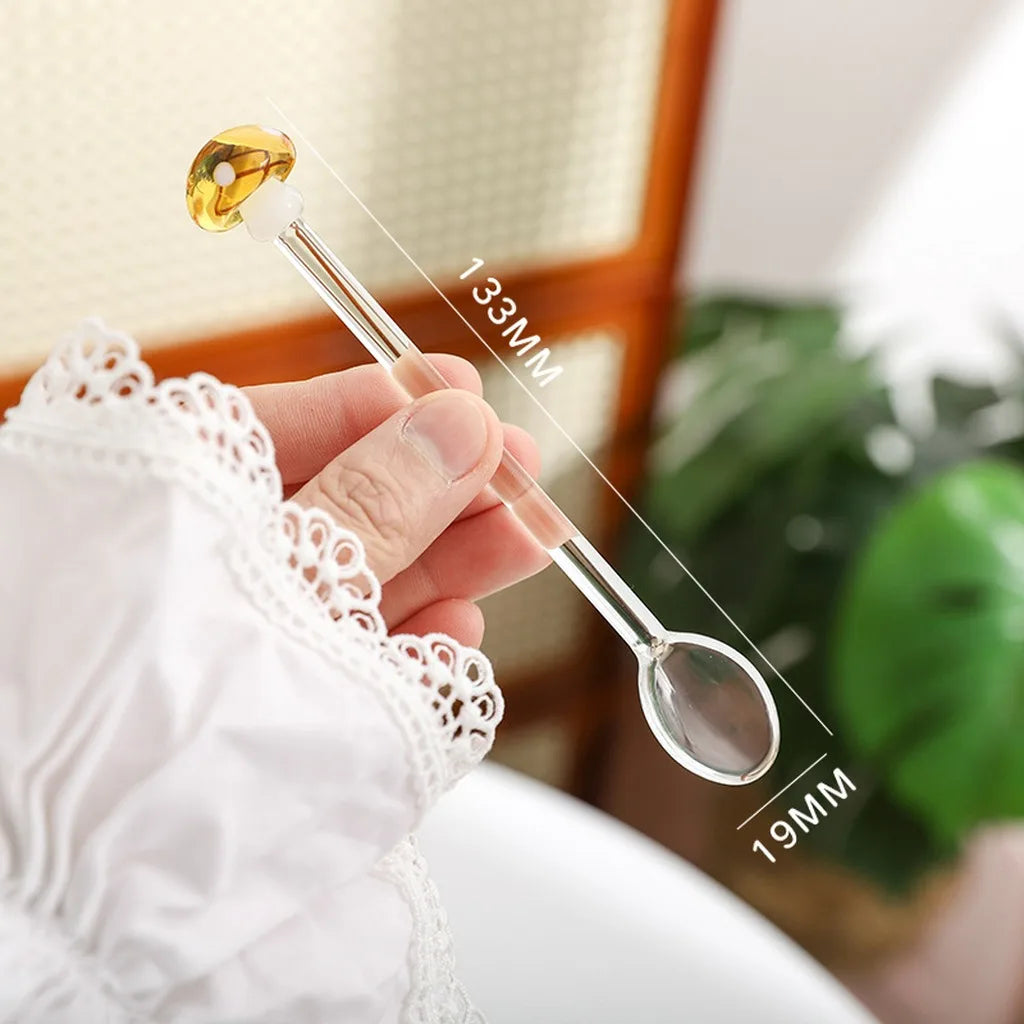 3D Mushroom Glass Spoon | Heat-Resistant Borosilicate Teaspoon