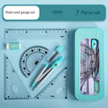 1-set Durable 7-in-1 Measuring and Drawing Tool Set, Including Compass, Protractor, Ruler, and Eraser Oasis Select Blue