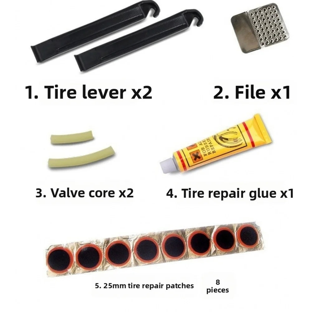Bike Tire Repair Kit with Glue Patches Sandpaper Plastic Tire Levers and Portable Case for Cycling Maintenance Oasis Select