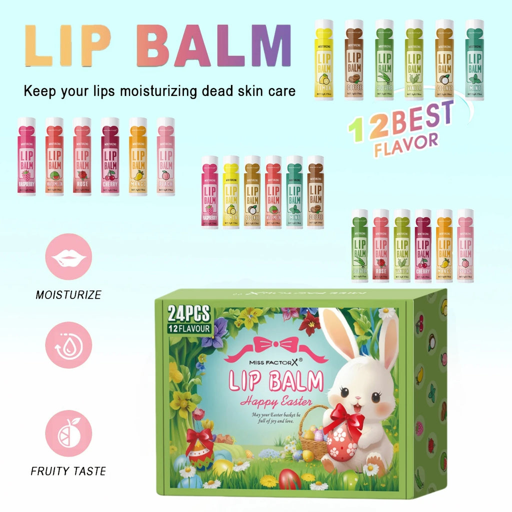 24PCS/box, Lip Balm Set, Moisturizing and Glossy, Easter Gift Set, Suitable for Dry Lips, Women's Gift Mother's Gift, Party Supp Oasis Select