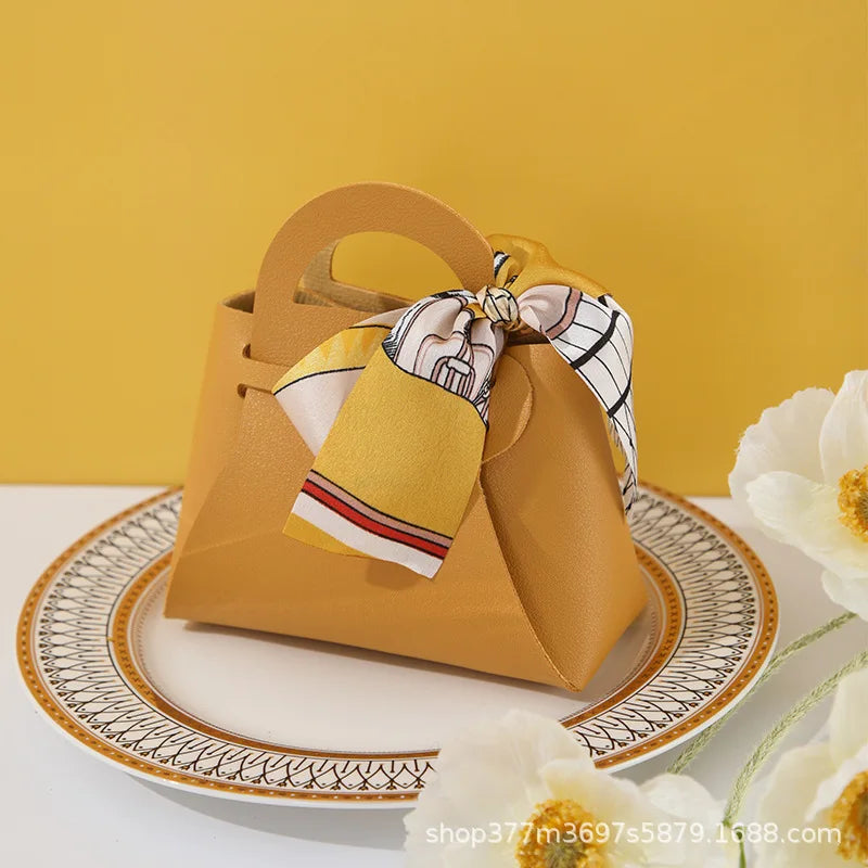 1PCS Leather Gift Bags Bow Ribbon Packaging Bag Wedding Favour Distributions Bags Eid Mubarak Candy Packaging Box Mini Handbag Oasis Select Yellow Other