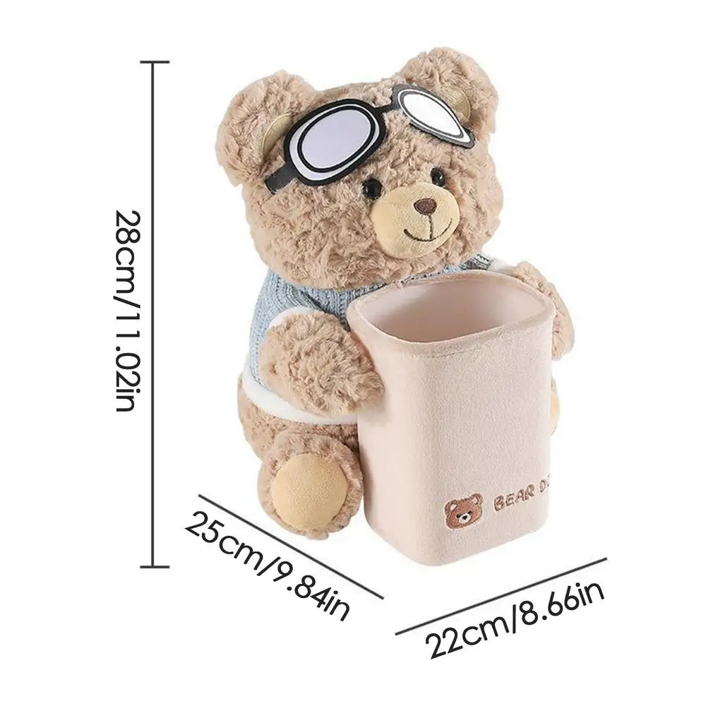 2-in-1 Car Tissue Box Vehicle Armrest trash Can Leakproof Plush Bear Tissue Holder And Trash Can car Storage car Interior Oasis Select 1PC