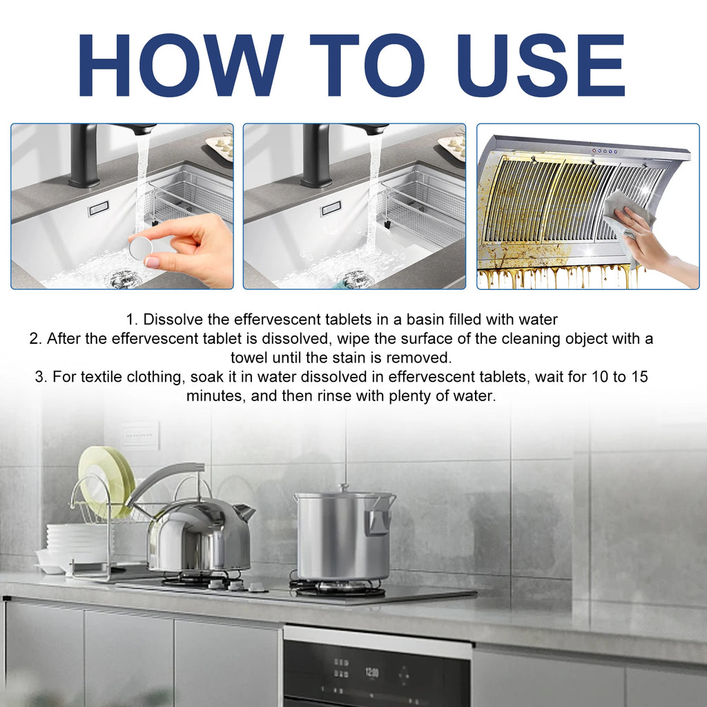 Multi-functional Bio-Enzyme Cleaning Tablets Stainless Steel Rust Removal Break down Heavy Oilprotect Fabric Household Oasis Select
