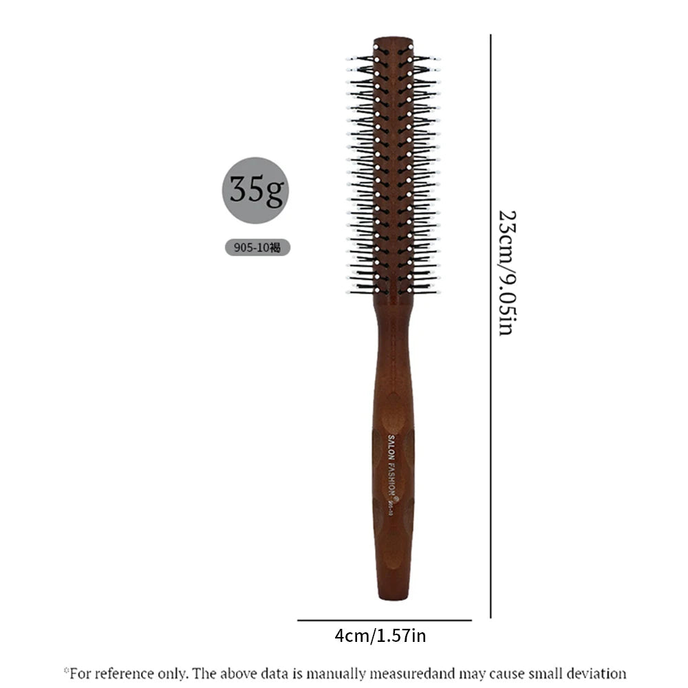 Natural Wood Handle Round Barrel Hair Comb Anti Static Brush Hair Round Comb Styling Tools For Thin Or Short Hair Men Women Use Oasis Select 905-10-K