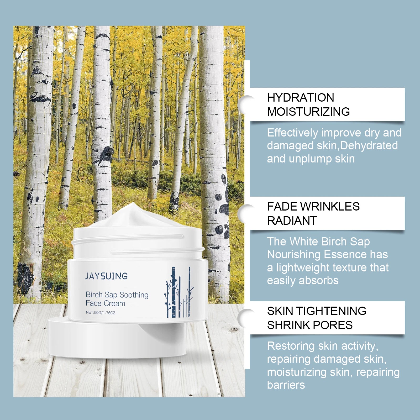Jaysuing Facial Moisturizing Moisturizing Clean, Dry Birch Sap Soothing Cream Skin Soft Gentle Cream Oasis Select