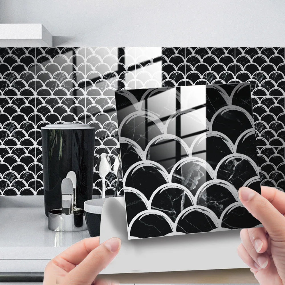 Retro marble grain covered with crystal film fish scale visual 3D ceramic tile paste home decoration renovation wall paste Oasis Select DJ-022 10cm x 10cm-25pcs