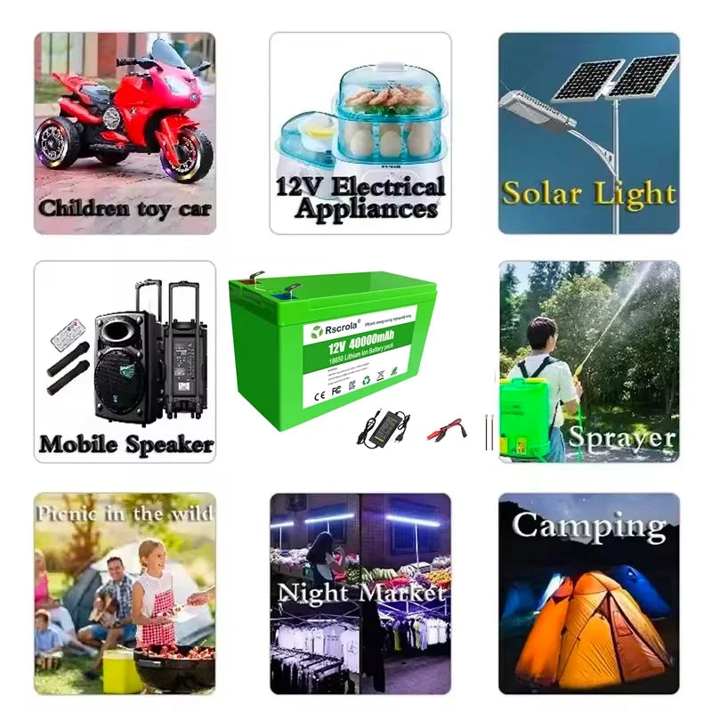 Li-ion 12V 40Ah 30Ah 20Ah 18650 Lithium Rechargeable Battery Pack for Sprayer Kids Electric Toy Car Scale Access Control+Charger Oasis Select