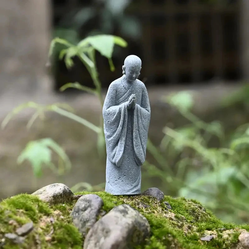 Wishing Monk Buddhist Micro Landscape Stone Fish Tank Moss Landscaping Zen Oriental Aesthetics Garden Ornaments Oasis Select