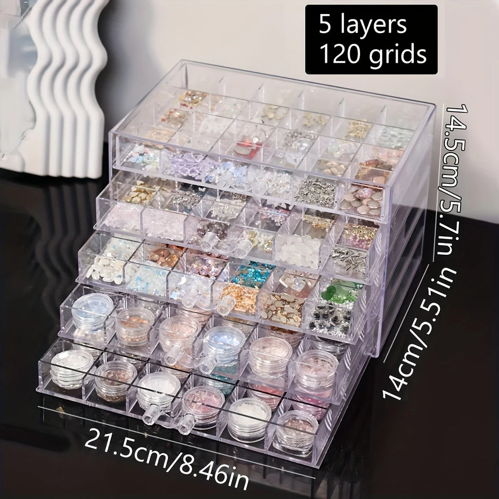 1pc drawer style acrylic multifunctional nail diamond decoration storage box desktop jewelry bead stackable organizer Oasis Select 5layers-120grids
