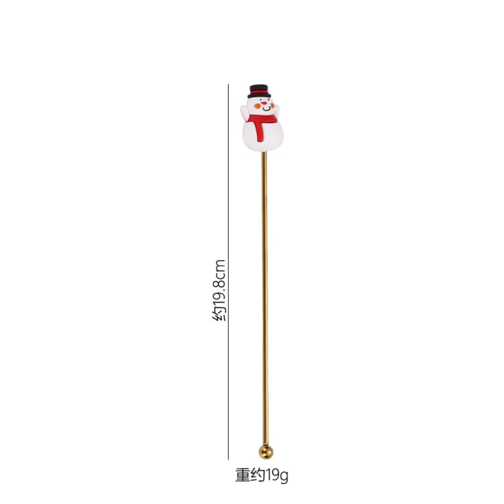 1Pcs Stainless Steel Stirring Sticks Christmas Decorative Drink Stirrers for Coffee Tea and Cocktail for Party and Bar Use Oasis Select Snownman