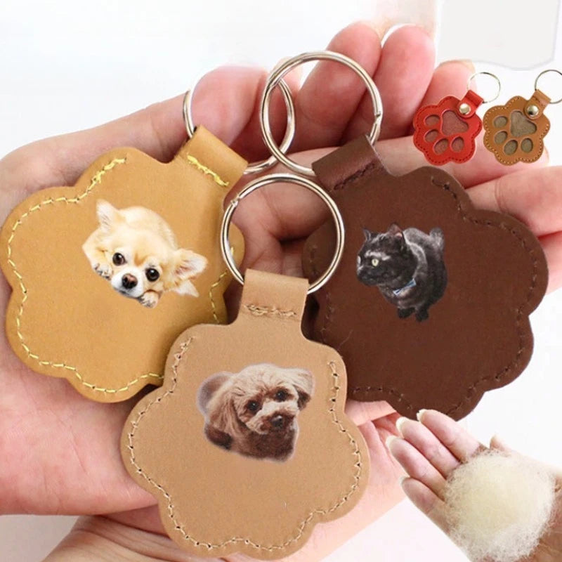 In-stock Pet Hair Commemorative Key Tag, Pu Leather Dog Paw Key Pendant, Anti-loss Pet Identification Tag Oasis Select